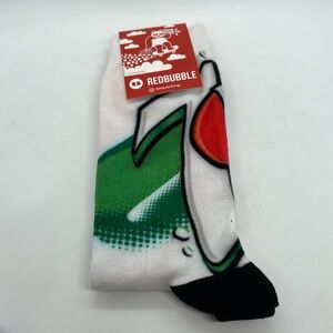 Redbubble Men’s Dress Socks. M 3-1/2 to 12. White, with Green/Red 7up Design.